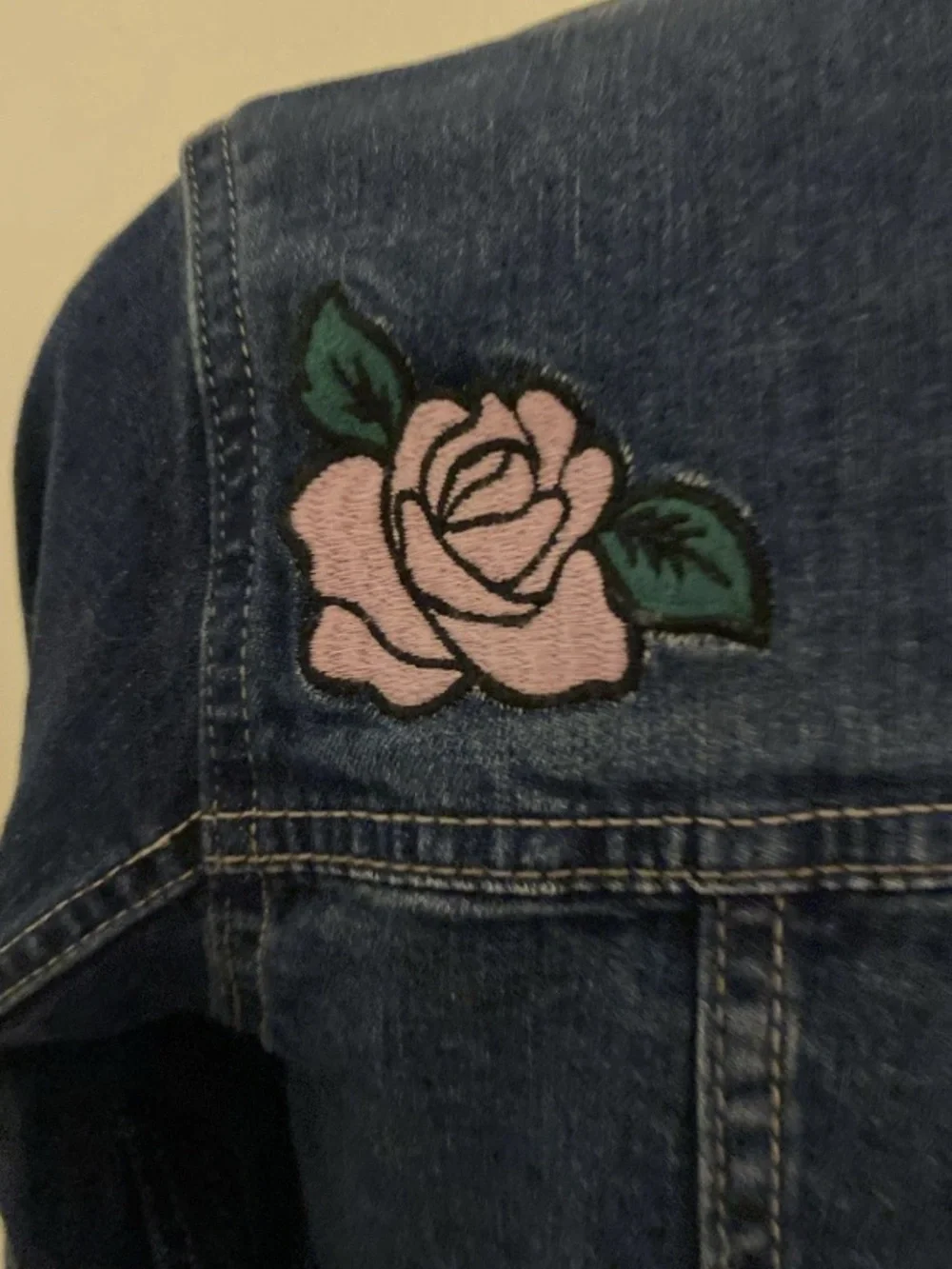 Levi's Blue Denim Jacket with Pink Rose Patch